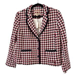 NWT Talbots Red White Blue Italian Woven Button Front Blazer Women’s Size 14P